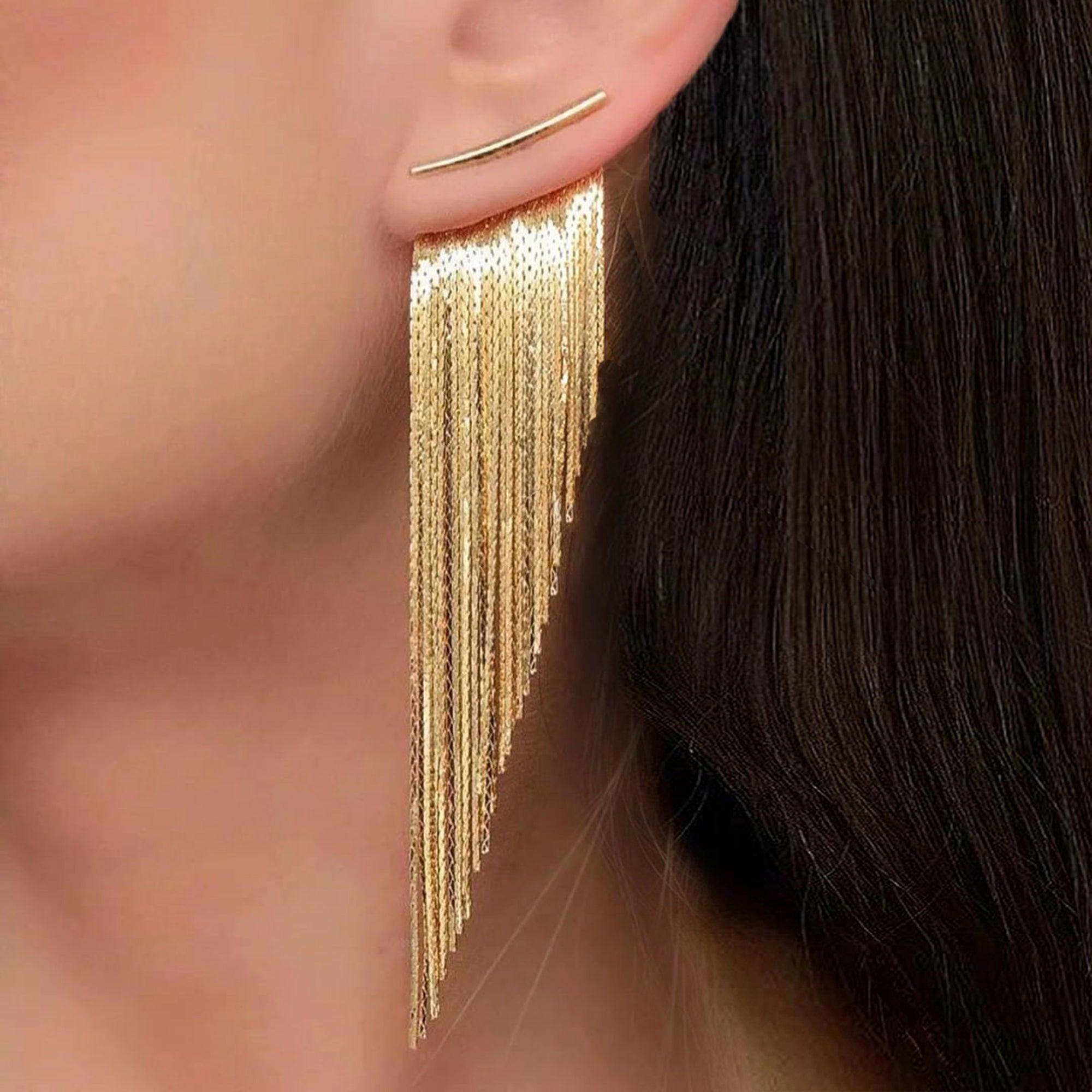 Gold Fringe Tassel Earrings - Extra Long